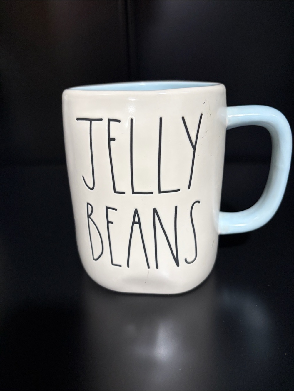 Rae Dunn Cream and Light Blue "JELLY BEANS" Ceramic Mug